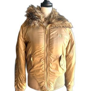 South Pole woman’s khaki bomber jacket faux  fur collar lined  NWT size  large